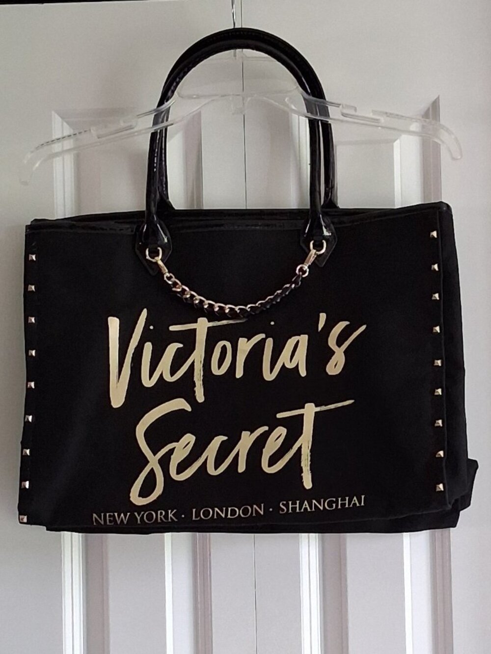 Victoria's Secret Black & Gold Canvas Tote Bag